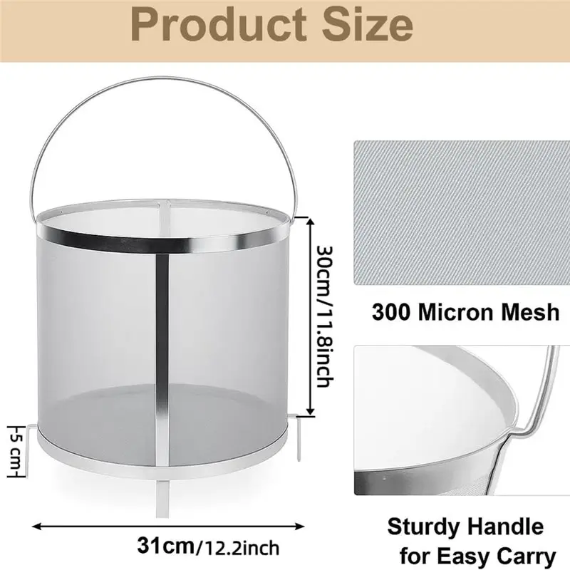 HGHO Dry Hop Strainer-For Homebrew, Beer, Wine, Tea& Coffee-Hop Filter 300 Micron 304 Stainless Steel-11.8