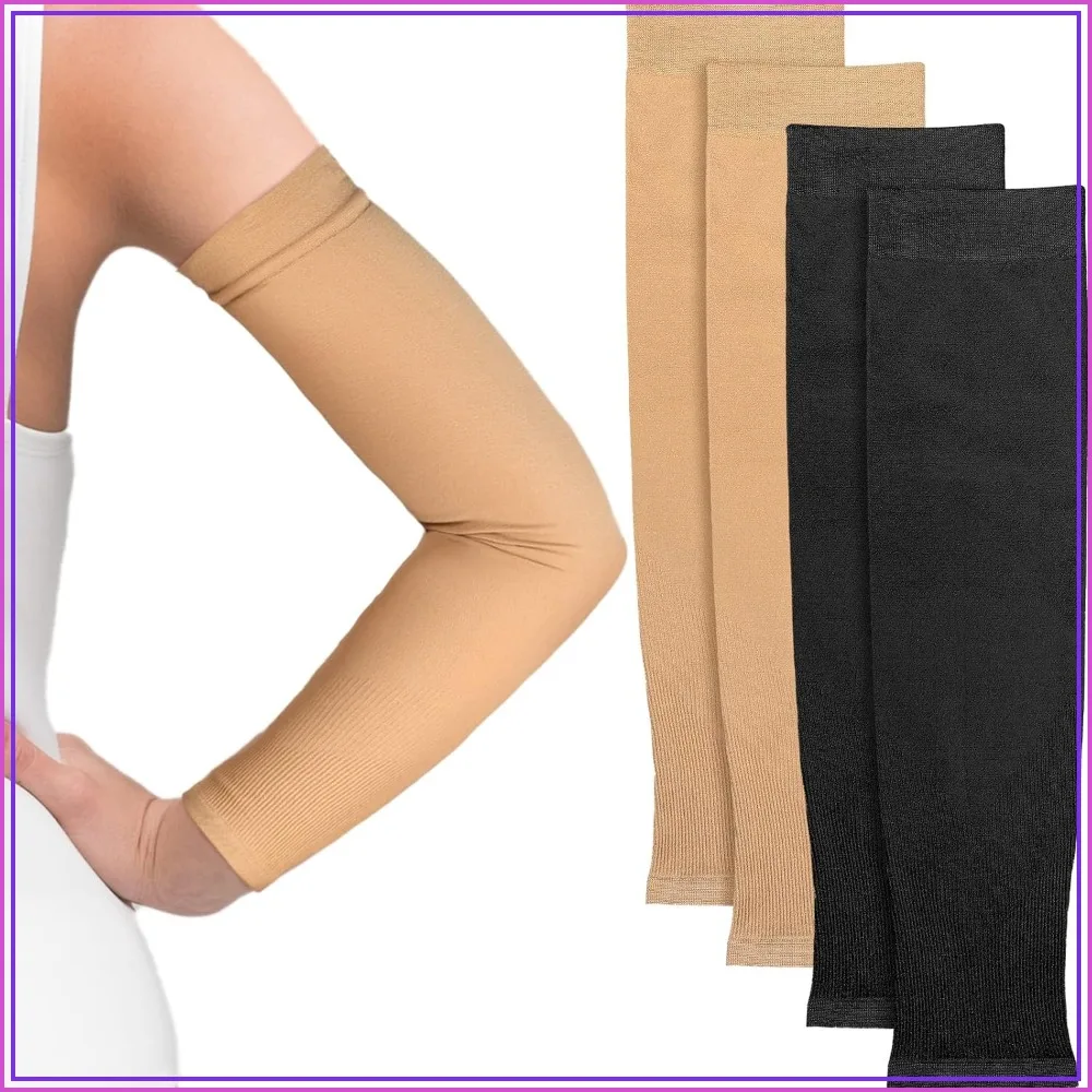 2 Pairs Full Forearm Tattoo Cover Up Compression Sleeves Support UV Arm Sleeves for Women Men