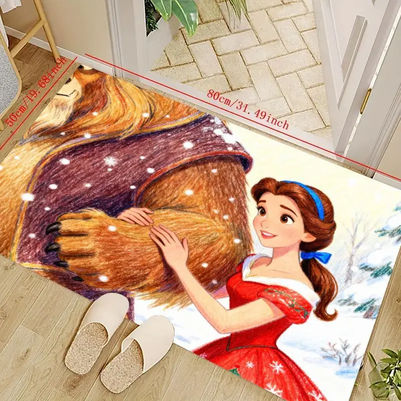 

1 шт., напольный коврик Disney Princess Belle & The Beast Winter Wonderland, коврик с рисунком «Красавица и чудовище» для гостиной