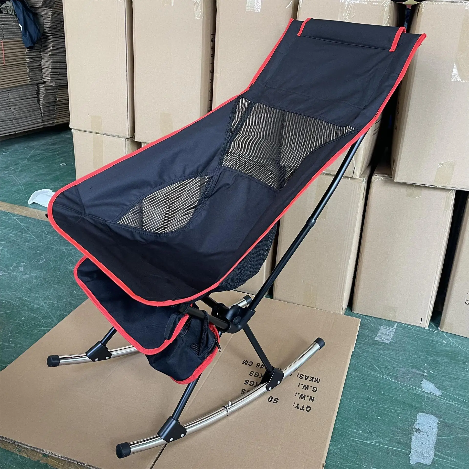 Outdoor Camping Rocking Chair Portable Park Fishing Folding Moon Chair Rocker Chair With Elevated Steel Tube Space Chair