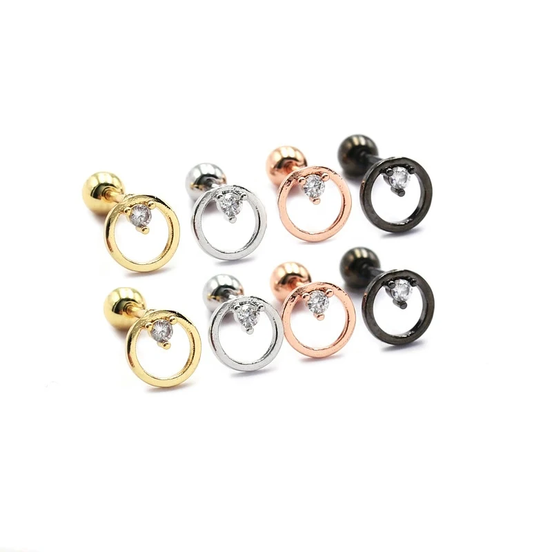 

Cute Copper Zircon Circle Stud Earring for Women Steel Screw Helix Bar Ear Cartilage Piercing Cuff Jewelry Wholesale