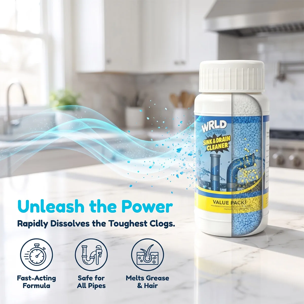 Multipurpose Drain Unblocker Cleaner Powder, Fast Deodorant Cleaner for Clogged Sink, Toilet, Bathtub & Kitchen Sewer Pipes