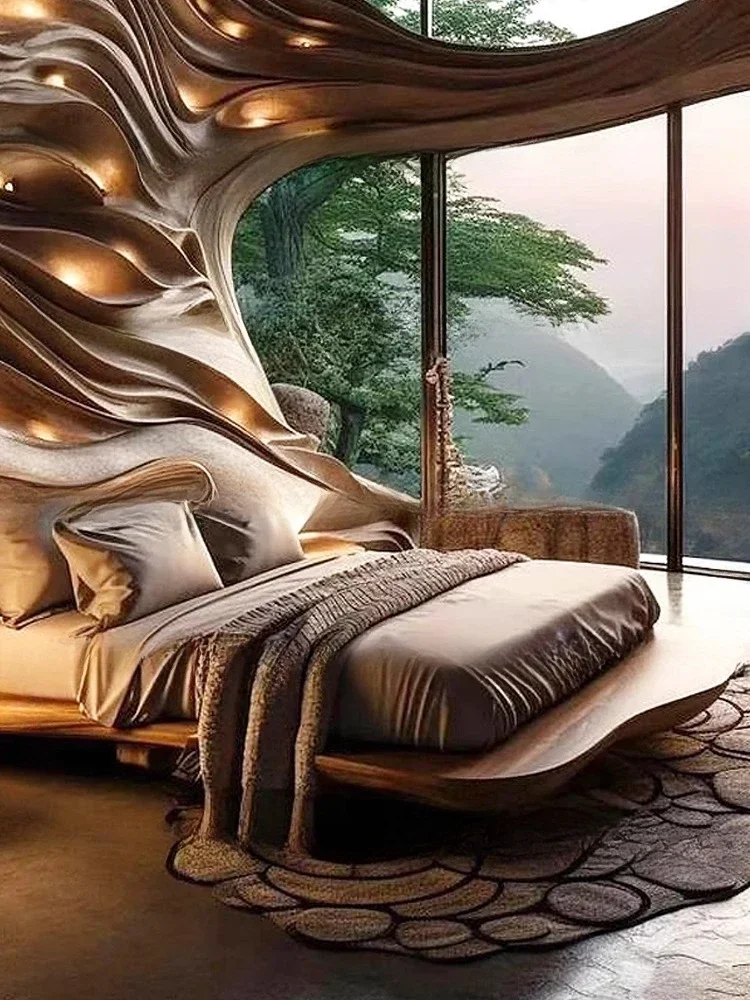 中世風の寝室用ベッド、テクニカルなダブルベッド、クリエイティブな1.8メートルのダブルベッド、マスタールームにある新しい古代風のベッド