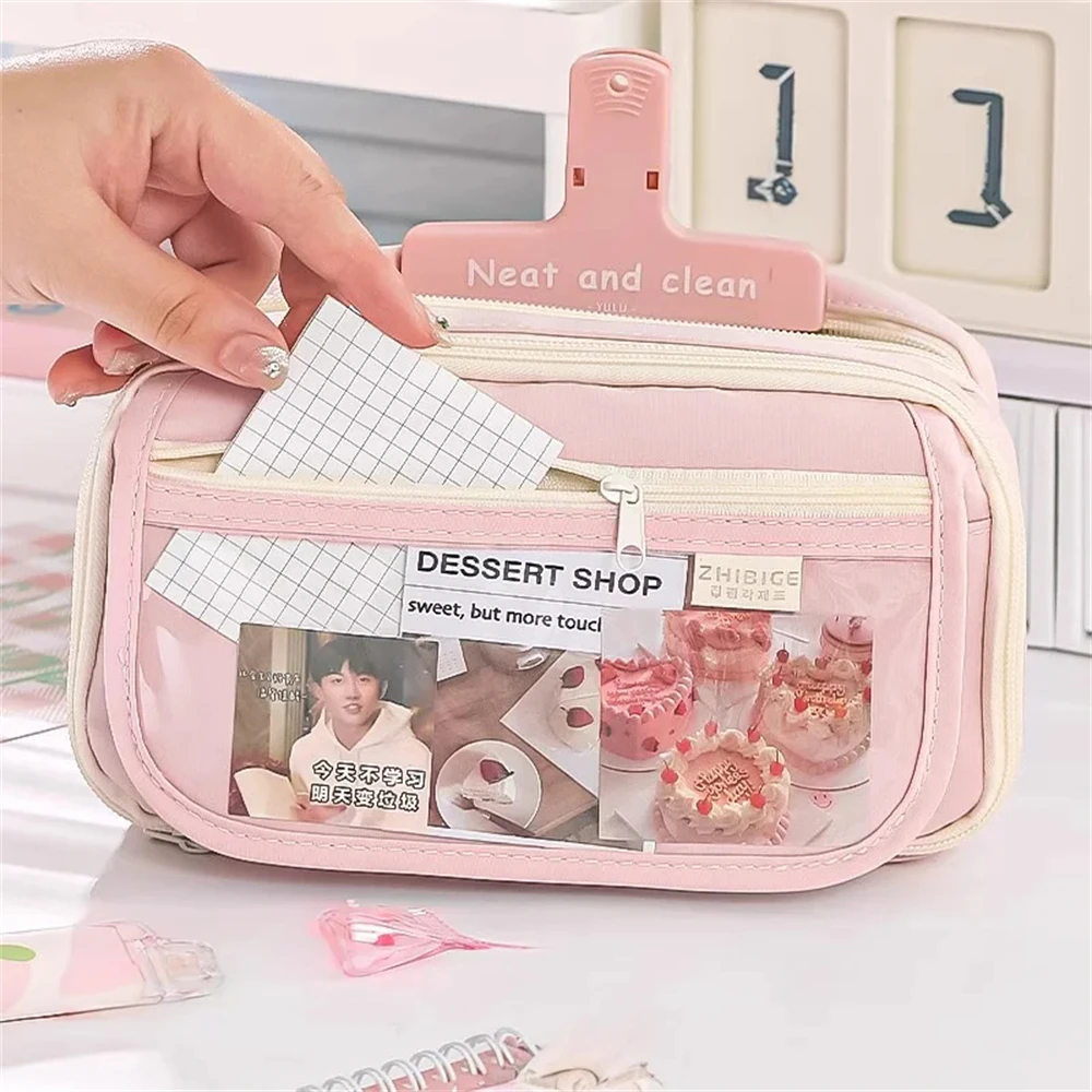 Multi-Color 9-Layer Large Capacity Pencil Case Transparent Storage Zipper Closure for Girl School Supplies Pencil Case