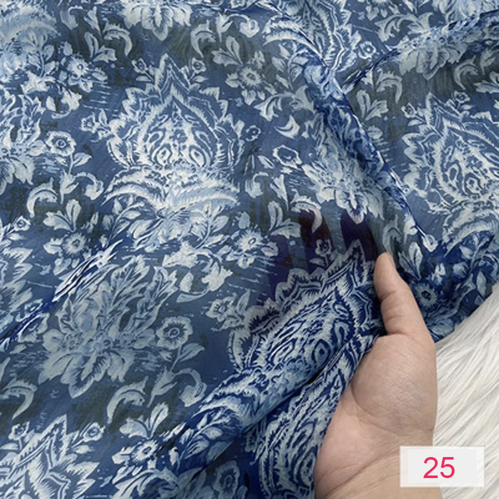 Tela de gasa de seda de morera para hombres y mujeres, diseño de 23 a 43, 6 M/M, estampado de flores, ropa hermosa, camisa, Saree, Hajib