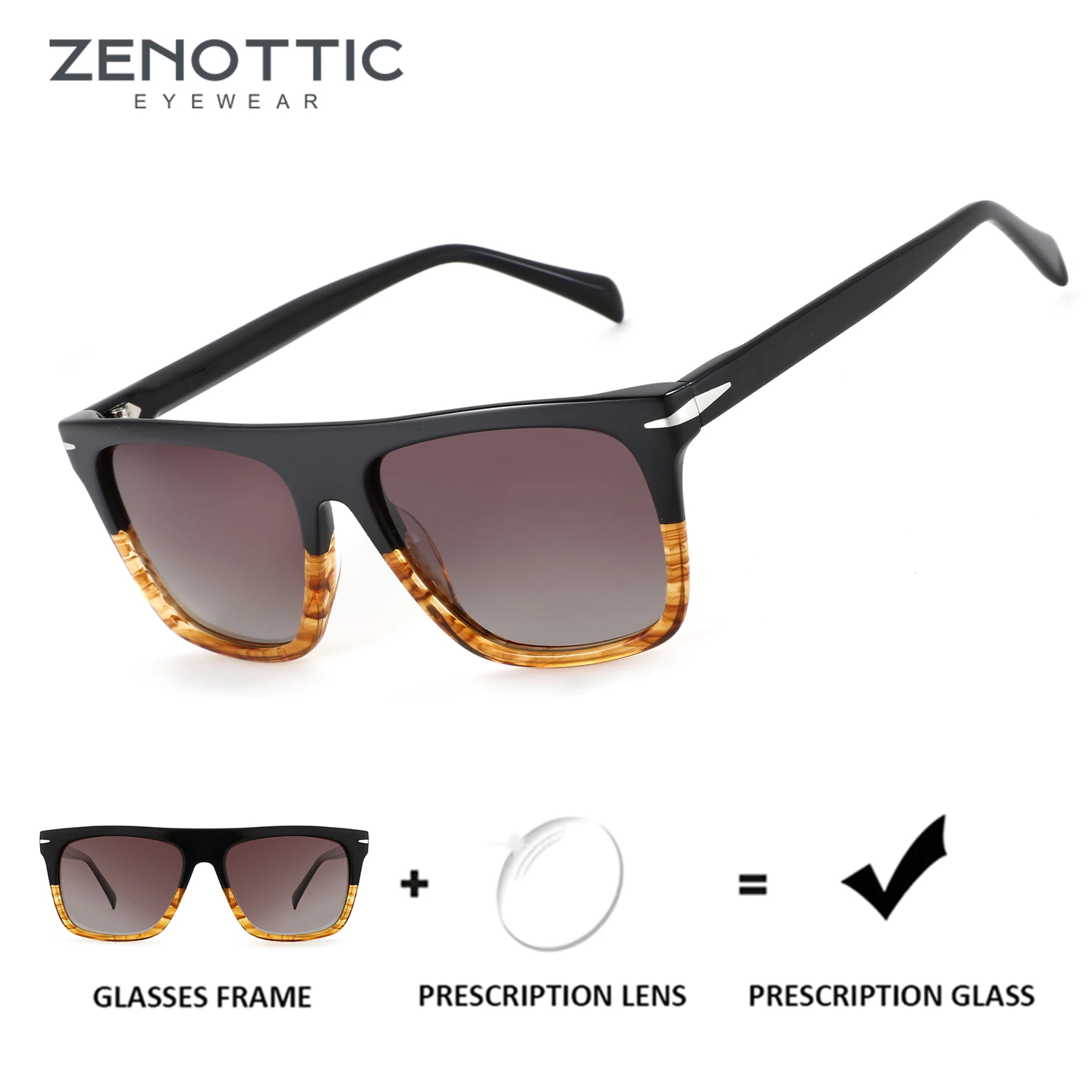 

ZENOTTIC (размер XL), модные ацетатные поляризованные солнцезащитные очки по рецепту для мужчин, модные прогрессивные оптические солнцезащитные очки UV400