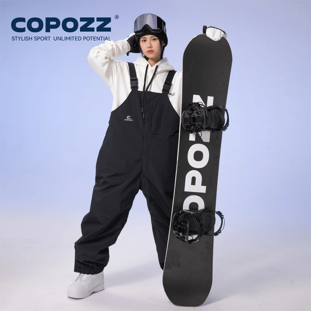 COPOZZ Thicken Snowboard Back Ski Pants All-in-one Oversized Windproof Waterproof Overalls Men Women Warm 3L Outdoor Jumpsuit