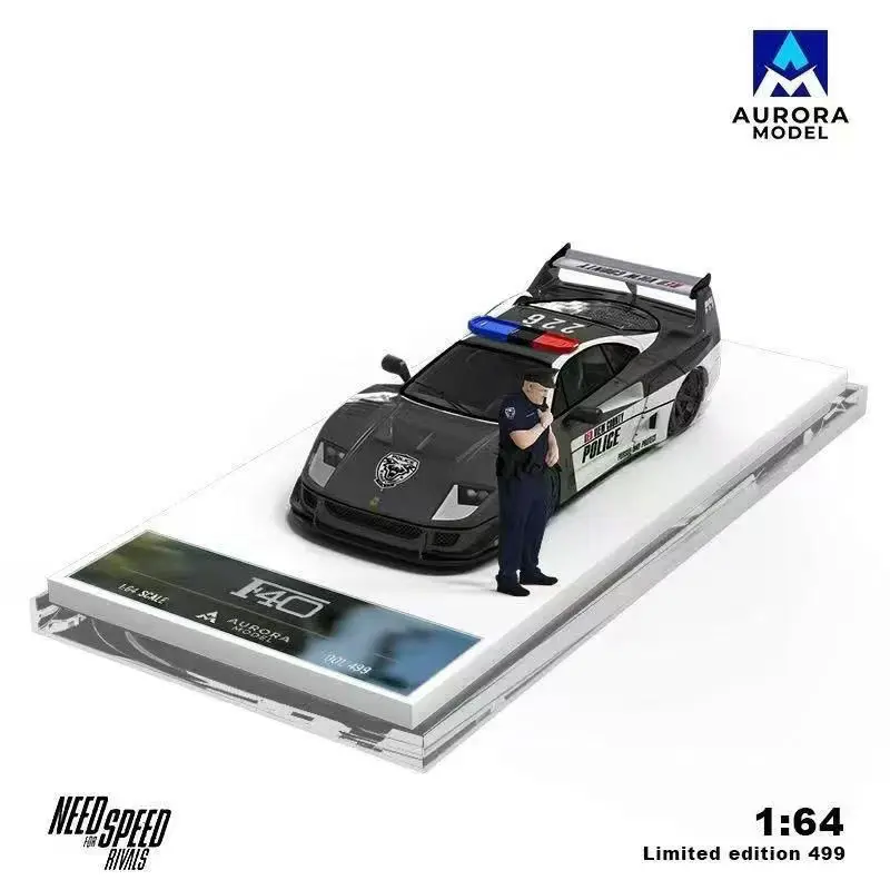 AM Aurora Diecast escala 1/64 ‌ H300 Lowboy semi-reboque e F40 Police Livery Edition liga modelo de carro brinquedos para meninos presente