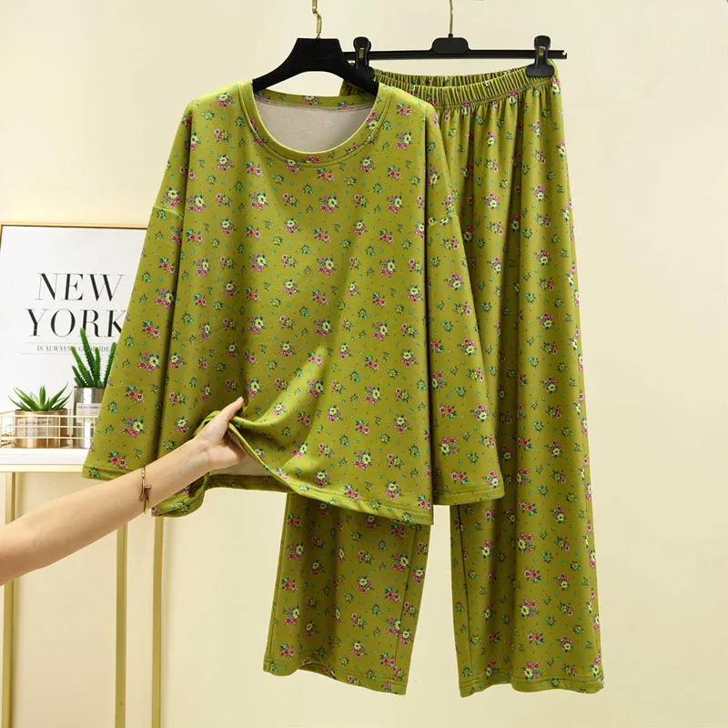 

Зимний комплект одежды для сна, новая женская пижама с цветочным принтом, бархатная теплая одежда для сна, большие размеры, утепленная домашняя одежда Pijama Mujer
