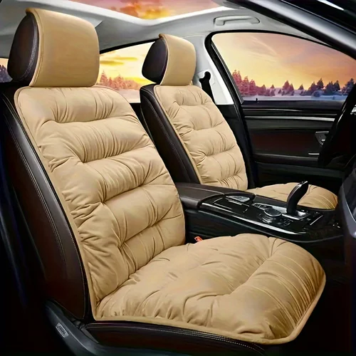 Imagen 1 del producto Cojín de asiento de coche de felpa de lujo, 1 funda de asiento individual frontal gruesa y cálida con respaldo, ajuste Universal, fácil de cuidar, cómodo para invierno