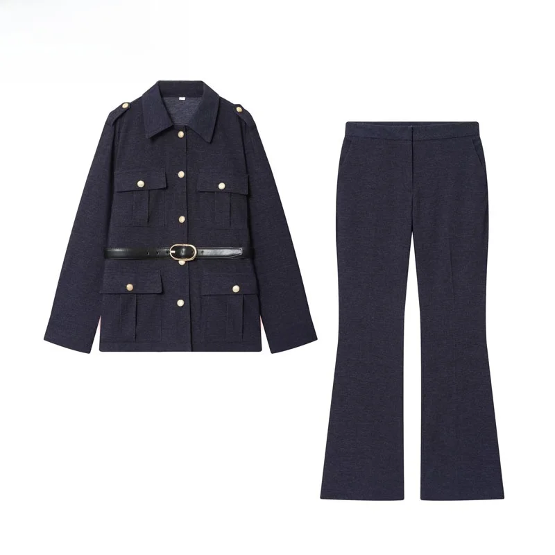 

Осень 2023. Женское пальто с поясом Faion и грудью. Прямые брюки. Комплект из двух предметов. Теплый длинный свеч Street Sle.