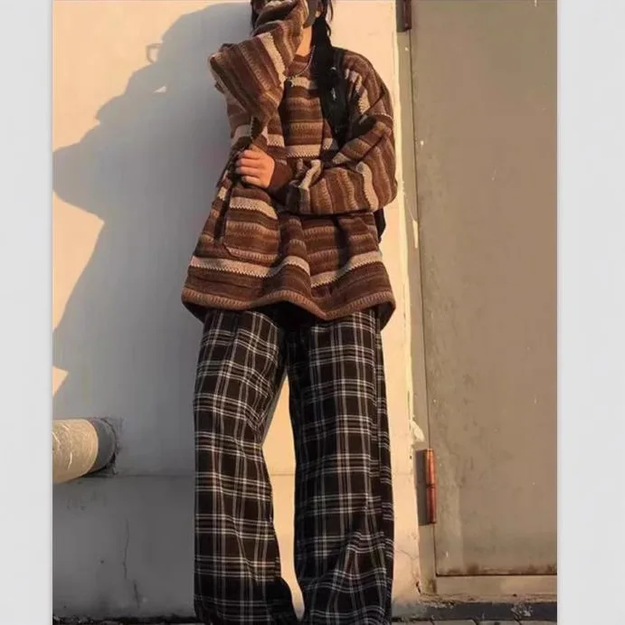 

Striped Jumpers Women O Neck Pullovers Spliced Sweater Pockets Long Sleeve Knitted Jumper High Street Autumn Loose 2025