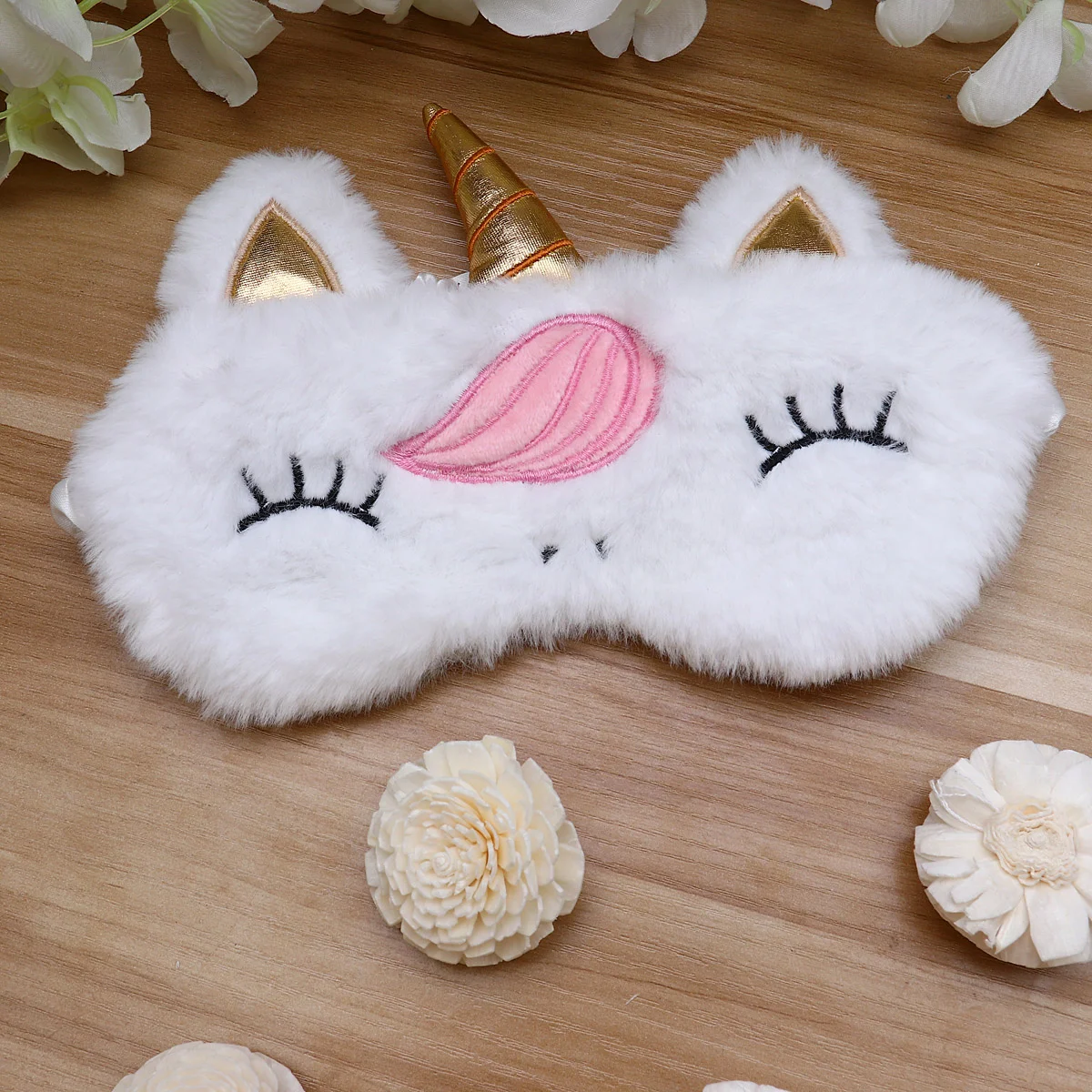 Rest Eyeshade Funny Plush Unicorn Sleep Eyeshade for Hotel Home Travel Trip (Golden Horn Pattern) Eyeshade Sleep