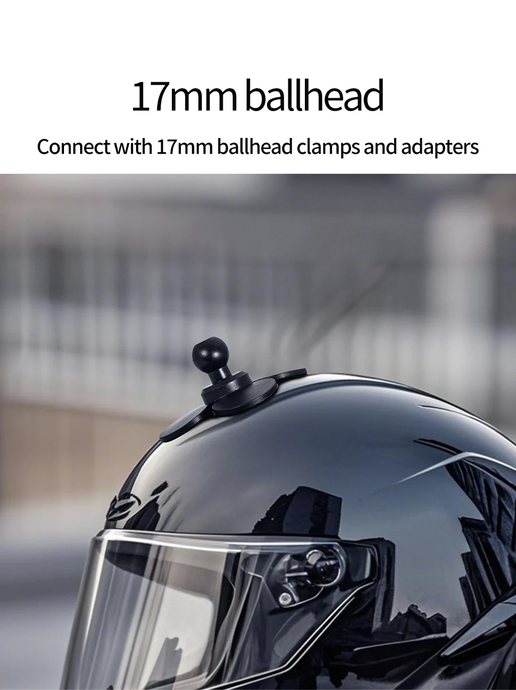 360 drehbare Helm-Kamerahalterung, flexible selbstklebende Basis, 17 mm Kugel für GoPro 13 12 11 Insta360 X4 X5 Ace Pro Motorradhalterung – Detail 4