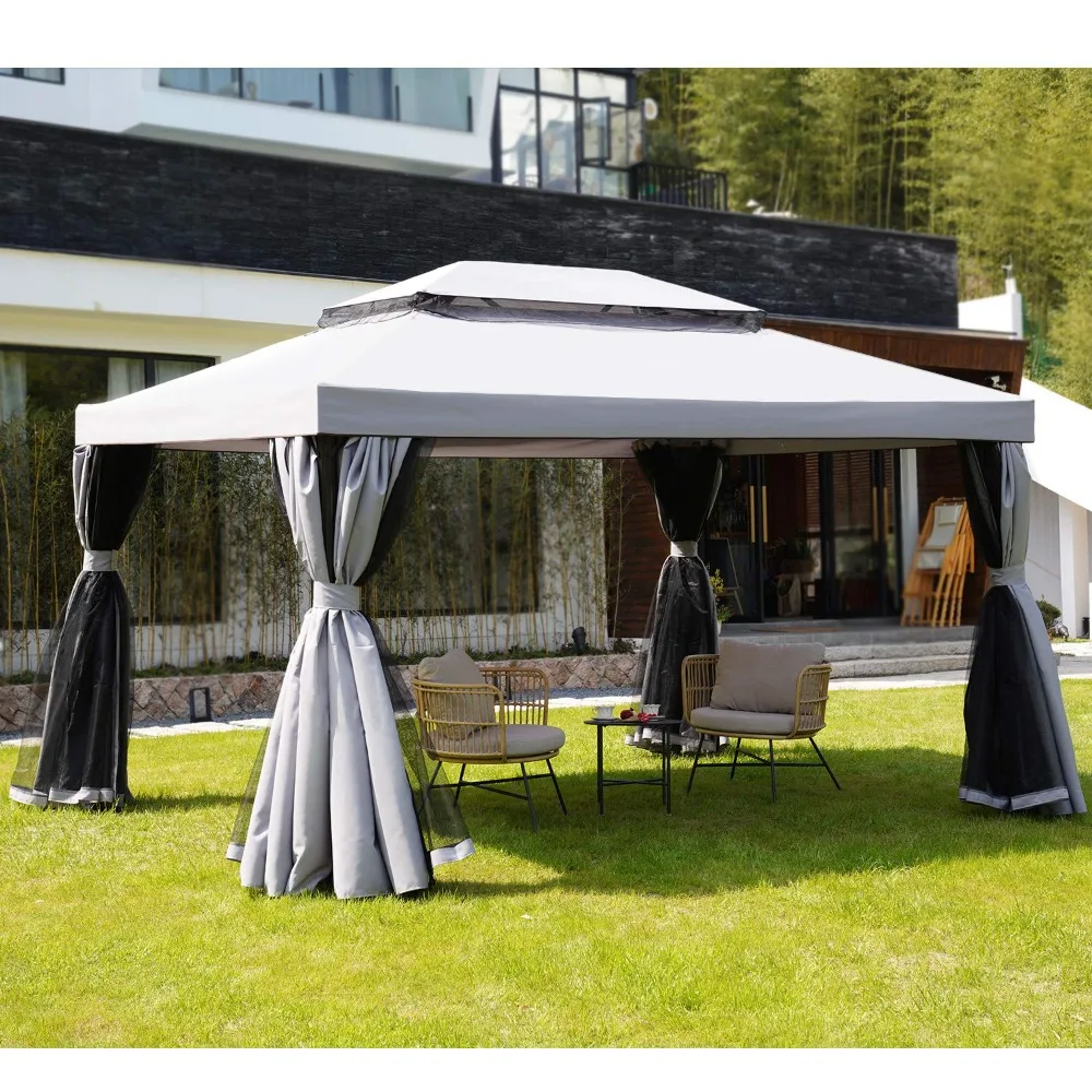 

10x13 Gazebo for Patios Outdoor Gazebo with Mosquito Netting and Curtains Outdoor Patio Canopy for Deck Backyard, Customized