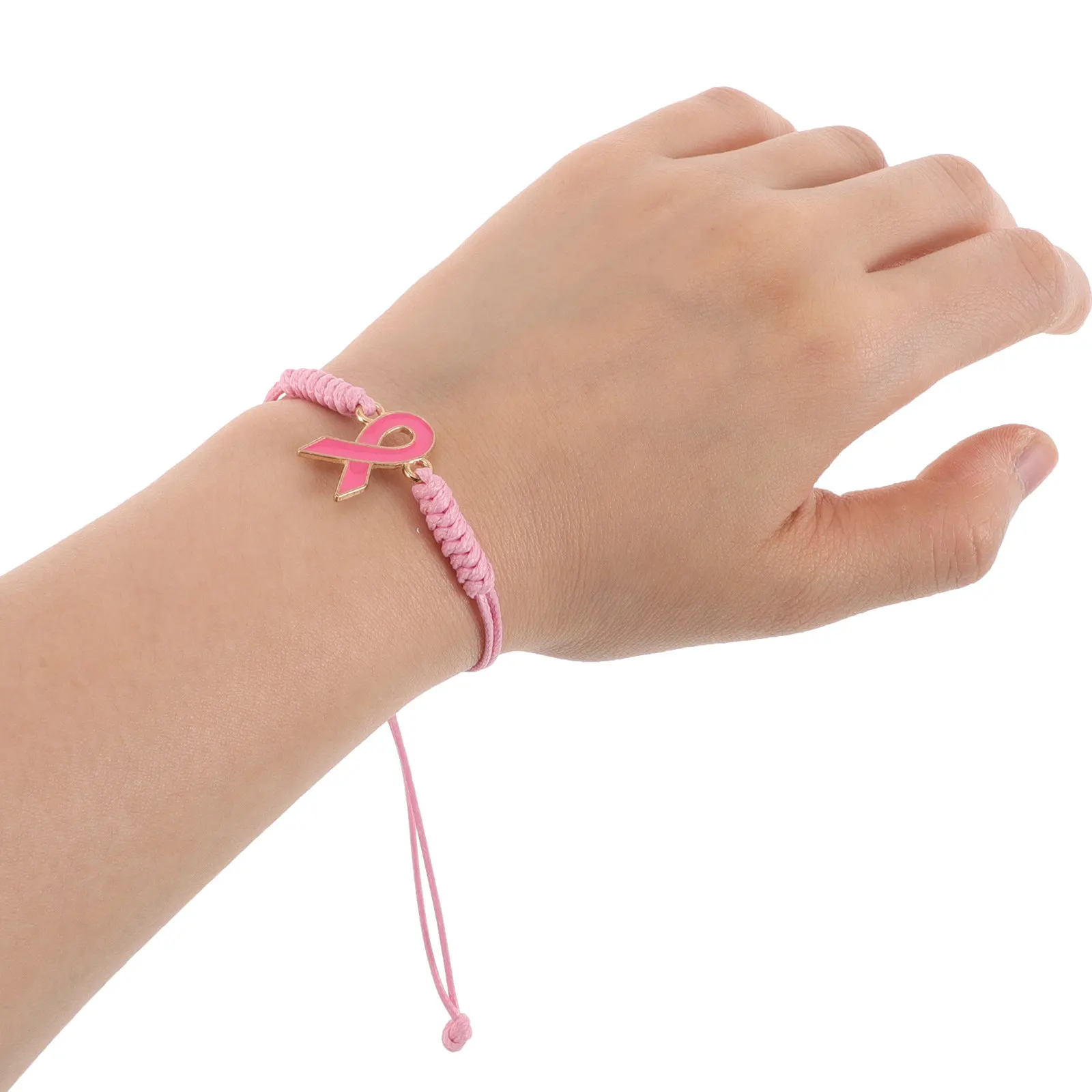 6Pcs Handmade Braided Rope Bracelet for Women Adjustable Pink Awareness Jewelry Inspirational Health Conscious Gift Cord