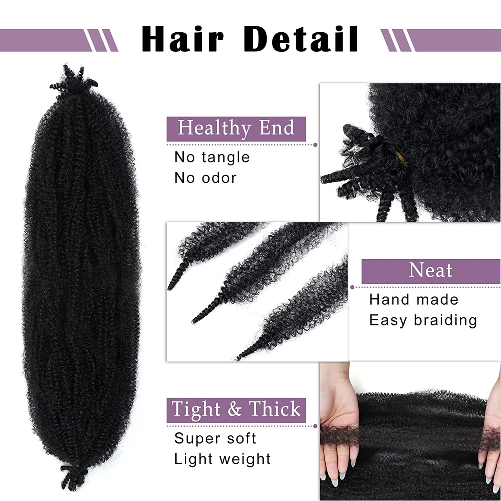 Sonho Como-Tranças Afro Kinky Curly Marley para Mulheres Negras, Cabelo Sintético, Twist Locs, Crochet Hair, Trançando Extensões, 24"