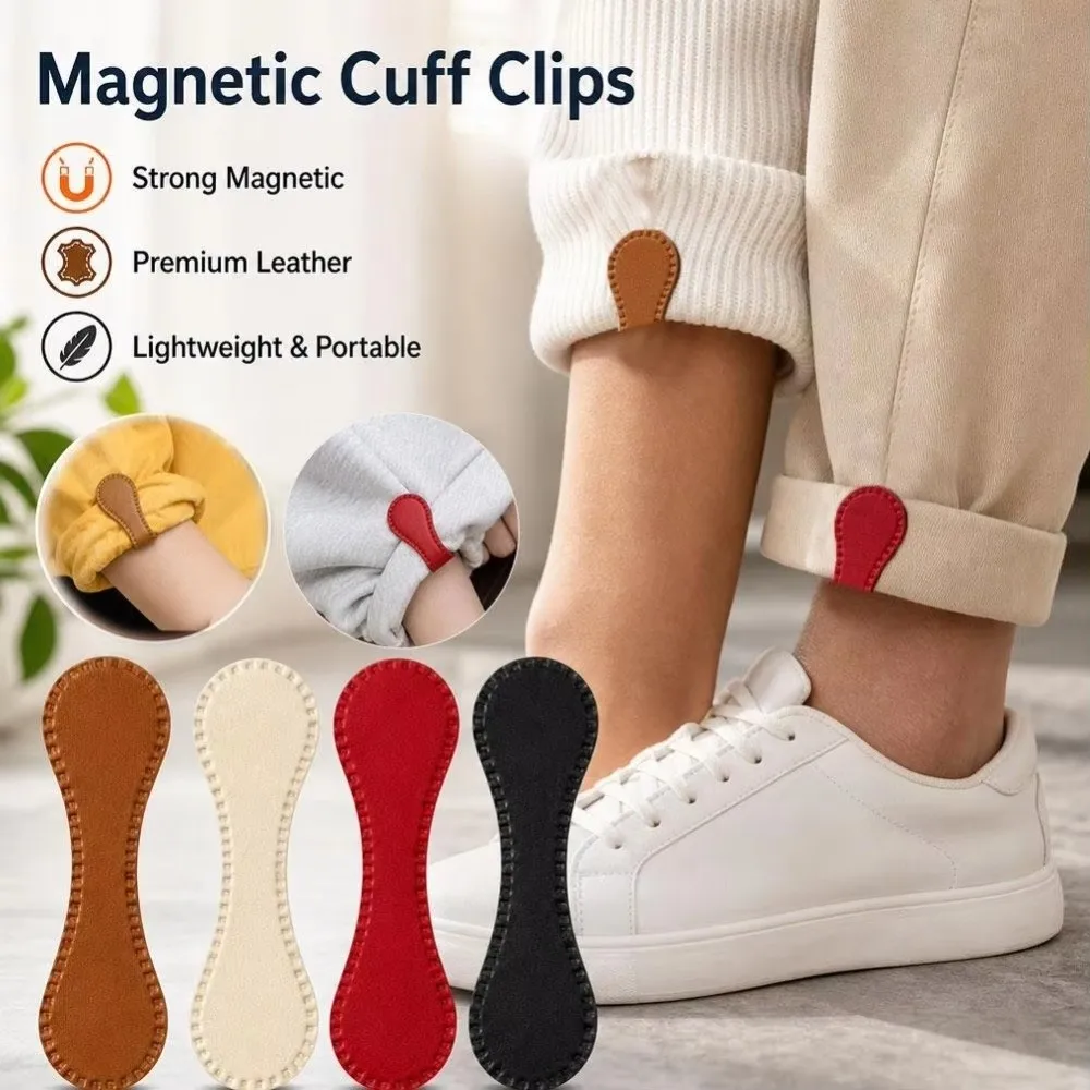 New PU Leather Magnetic Hem Clips Magnet No-Sew Magnetic Sleeve Clips Detachable Non-Slip Hold Trouser Leg Clips Cooking Use