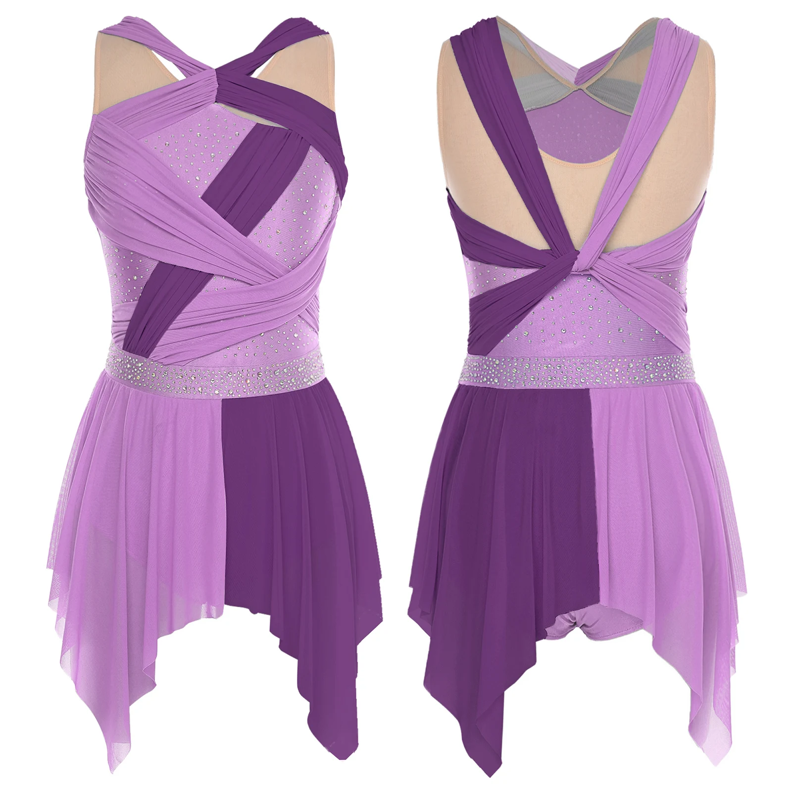 

Women Ballet Dance Gymnastics Leotards Dress Figure Skating Stage Performance Dresses Sleeveless Modern Lyrical Dance Costumes
