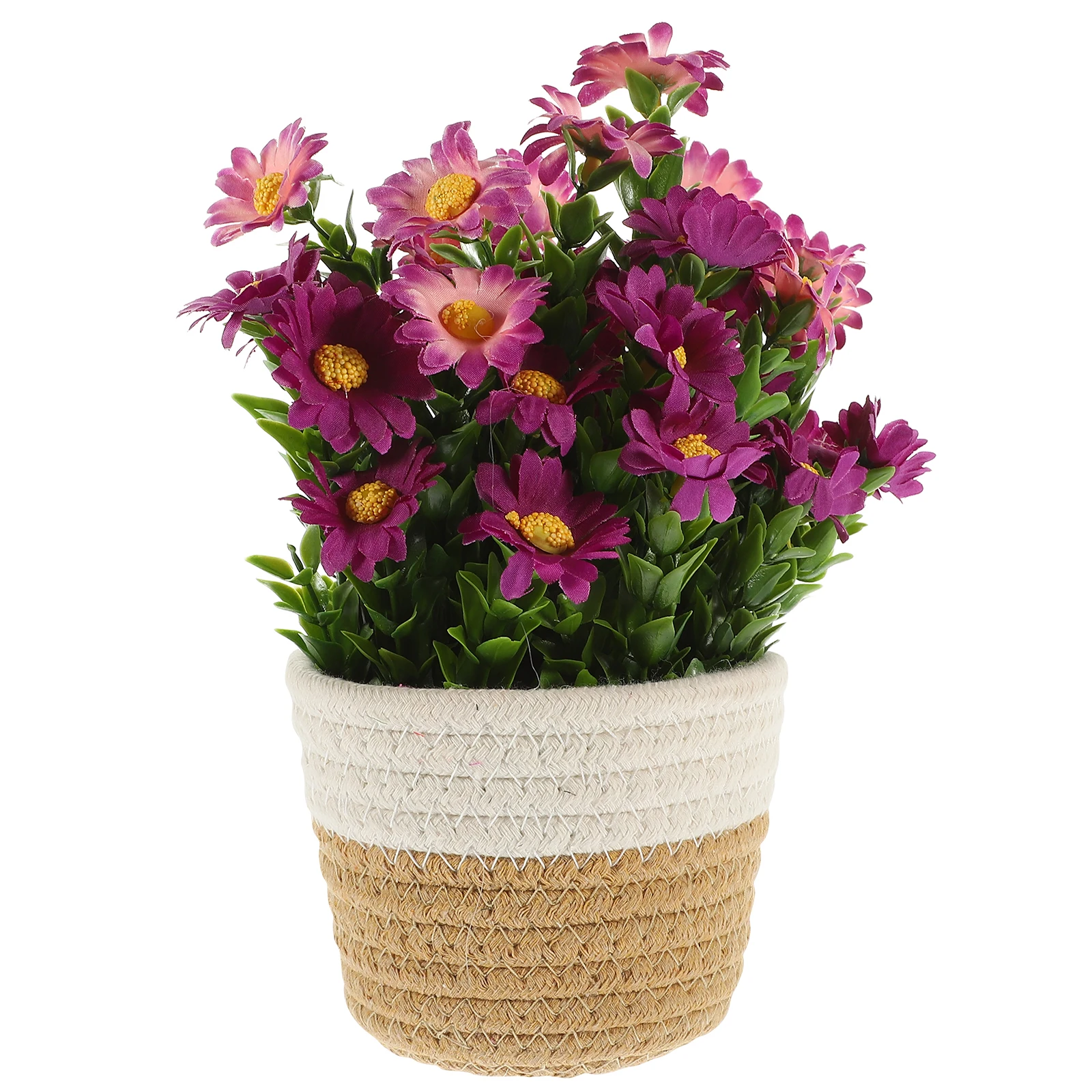 

10 Woven Flower Baskets Cotton Thread Artificial Plants Lifelike Decorations Home Office Bedroom Living Room Green