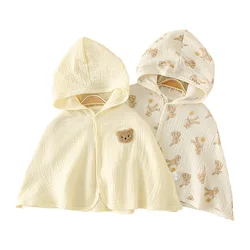 Summer Baby Cloak Sun Protection Hooded Cloaks Cute Bear Bunny Print Kids Muslin Clothes for Boy Girl Breathable Sunscreen Coat