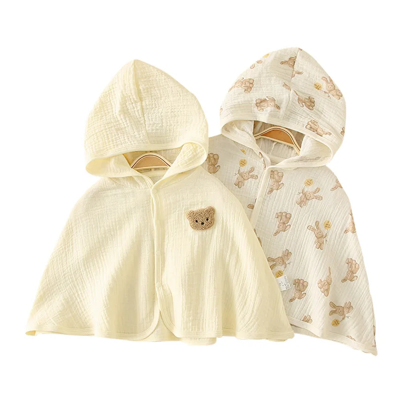 Summer Baby Cloak Sun Protection Hooded Cloaks Cute Bear Bunny Print Kids Muslin Clothes for Boy Girl Breathable Sunscreen Coat