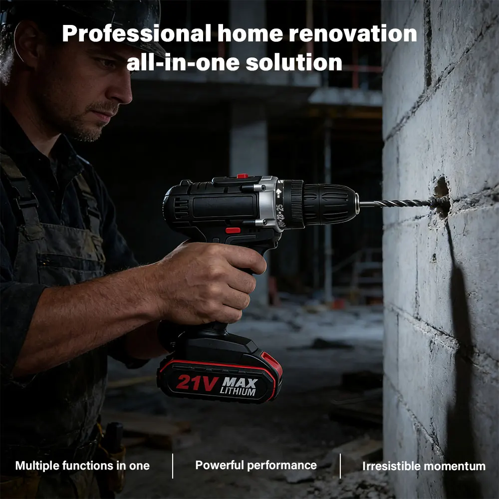 أدوات كهربائية ذاتية الصنع، بطارية ليثيوم، شحن لاسلكي 21 فولت، مثقاب كهربائي لاسلكي عالي الطاقة، مثقاب يدوي للمنزل #3