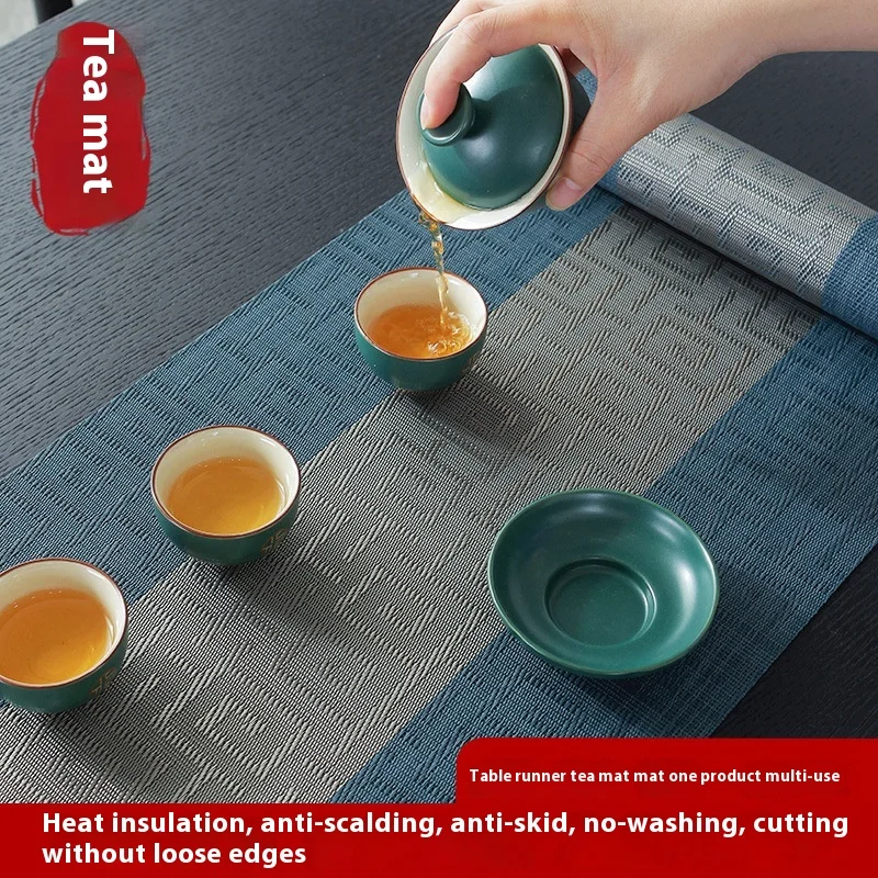 

New Chinese Tea Cushion Tea Mat Zen Pvc Table Flag Tablecloth Woven Chinese Style Tea Tray Cushion Coffee Table Mat Table Towel