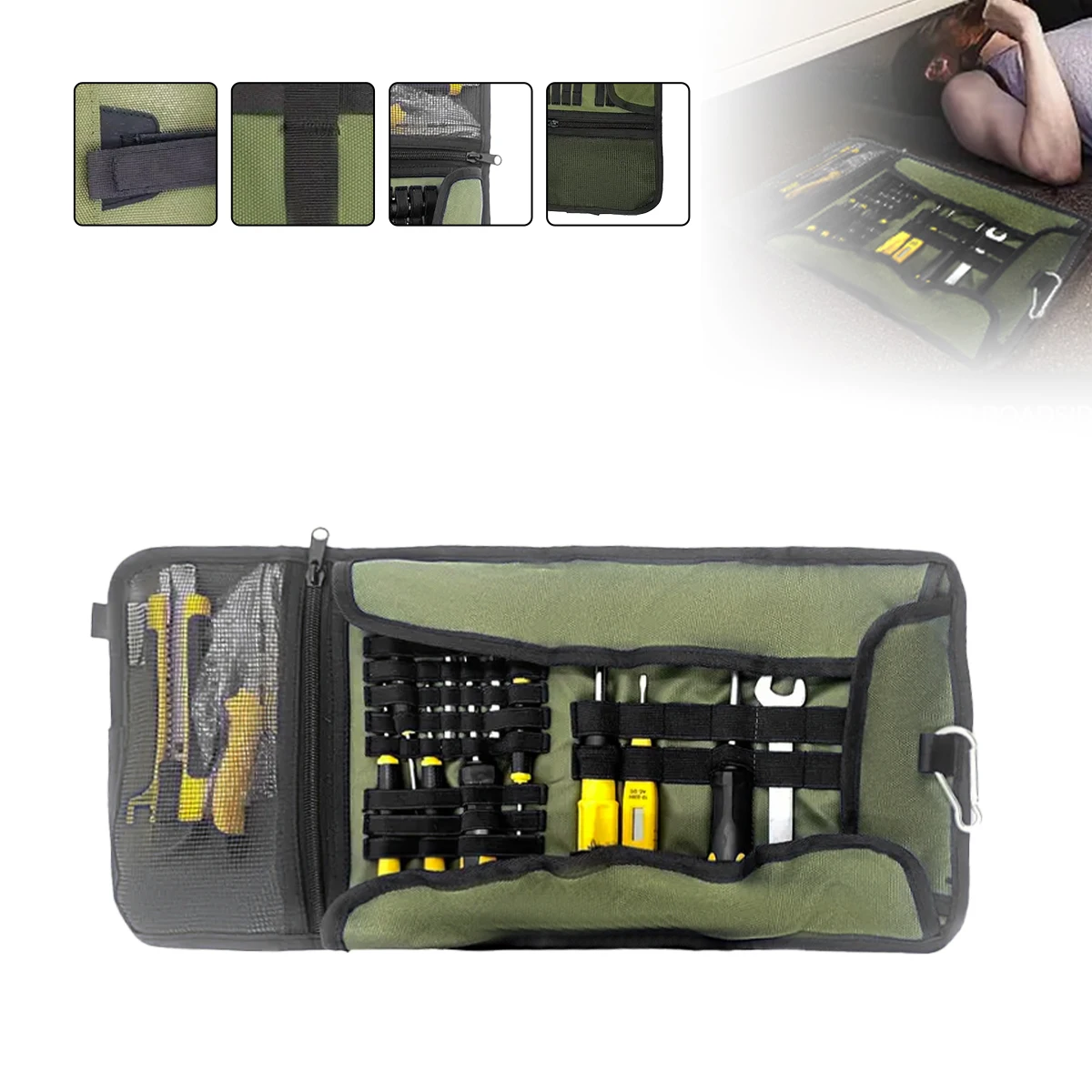 Werkzeugtasche, großer Schraubenschlüssel, aufrollbar, tragbare Tasche, zusammenklappbares Aufbewahrungsset, Taschen-Set für Motorrad/Motocross, Reiten, Auto, Auto