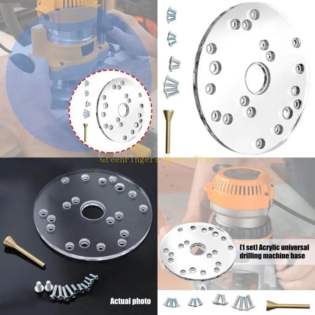 F68D Transparent Acrylic Router Base Plate Brass Positioning Pin Precise Alignment
