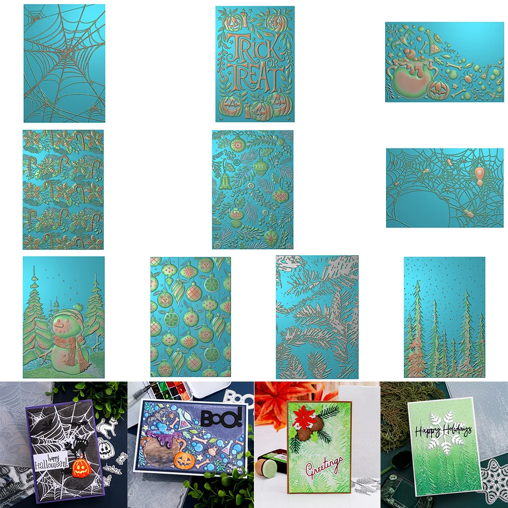 

1pc 3D Embossing Folder Halloween Ghost Spider Web Christmas Tree Bulbs Ornament for DIY Adding Texture Paper Craft Decoration