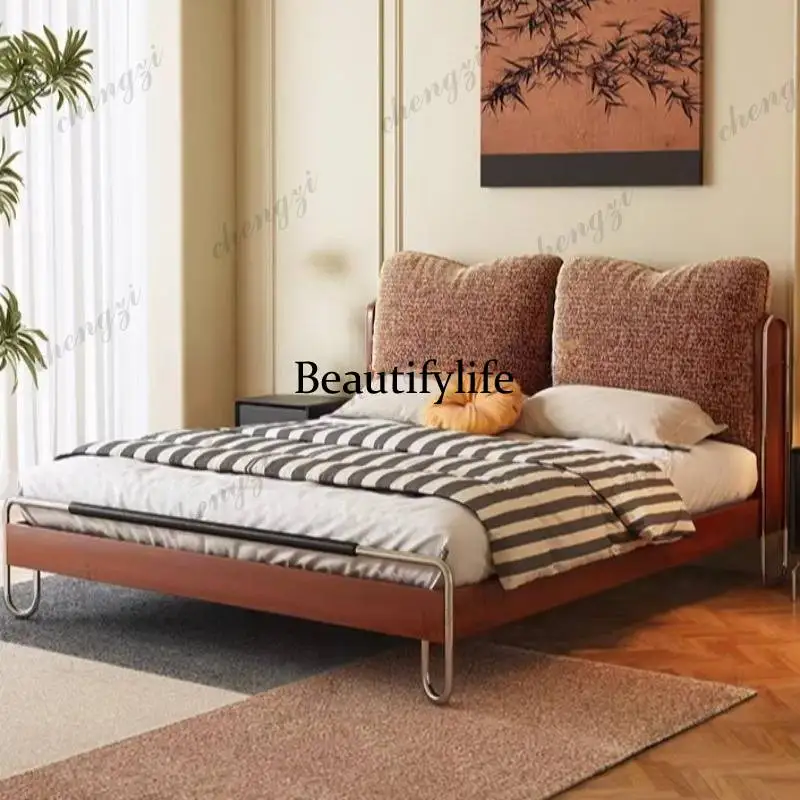 Normal Base Double Bed Decoration Elegant Beige Adults Cloud Double Bed Wooden Japanese Modern Camas De Dormitorio Furniture