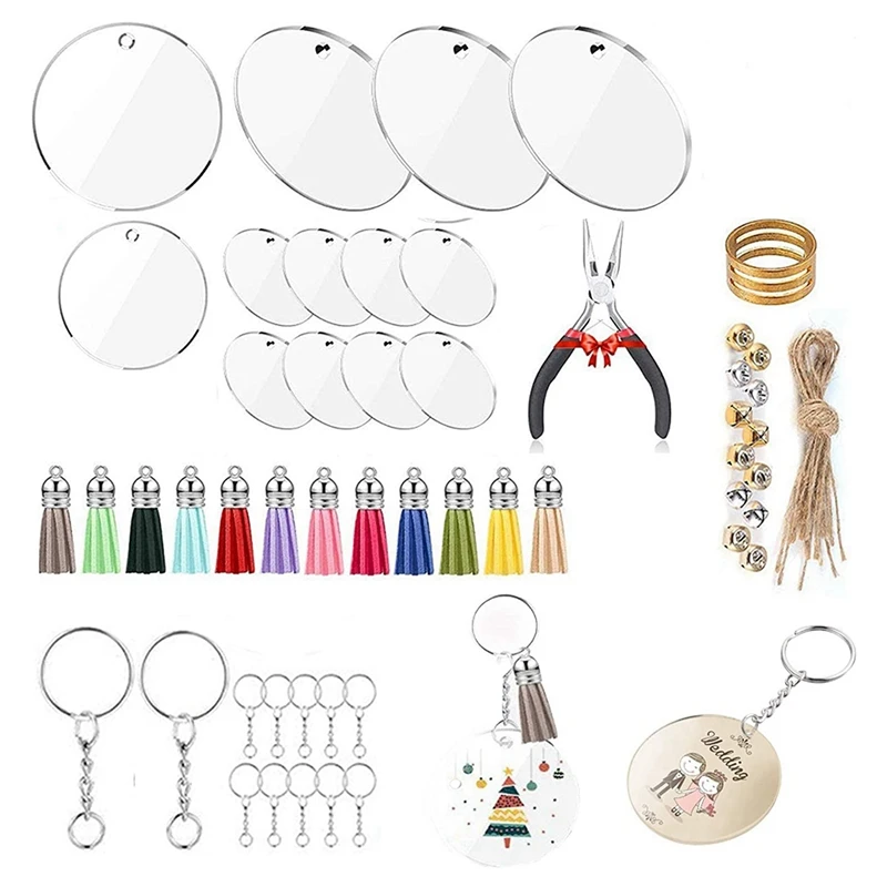 

74PCS Acrylic Circle Discs Set Including Key Rings With Chain Jump Rings Craft Tassels For Keychain,DIY Craft Supplies