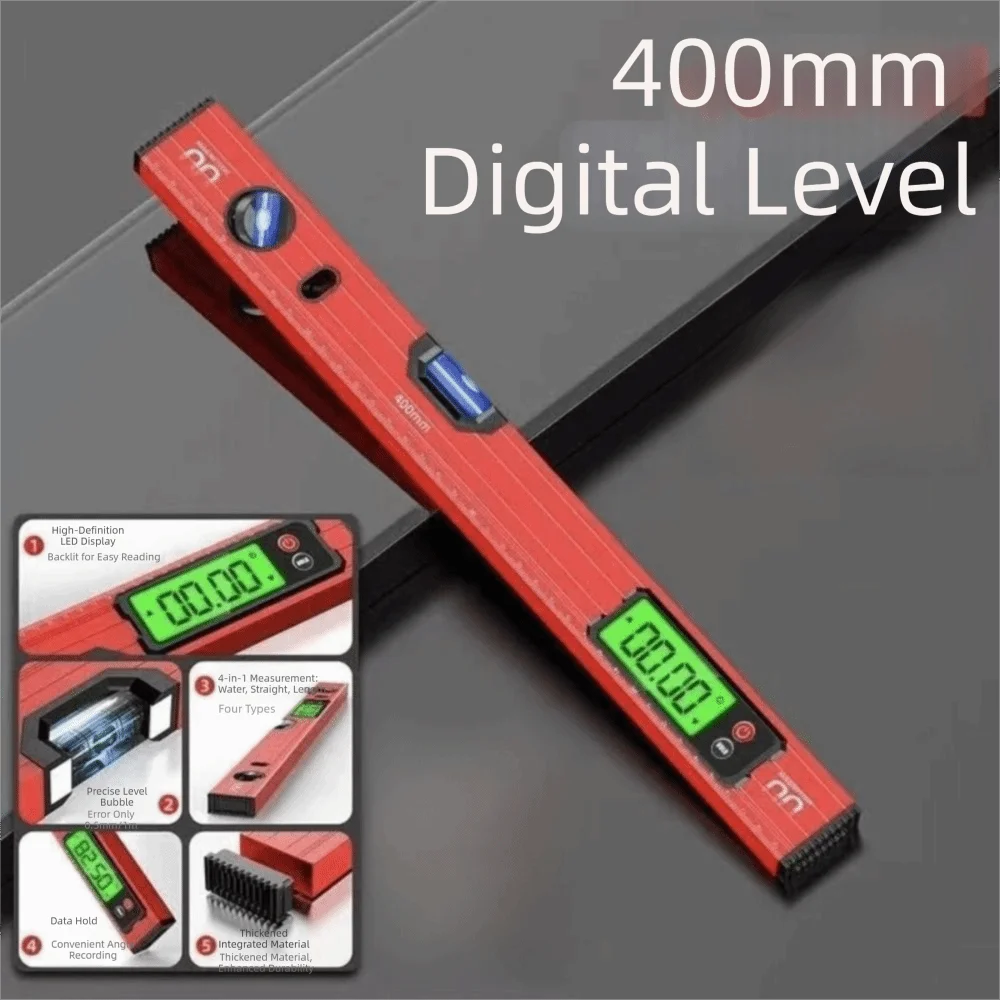 Aluminum Alloy Digital Level Ruler 30/40/50/60/80/100cm Bubble Level Magnetic Angle Meter 0-90° Range High Precision