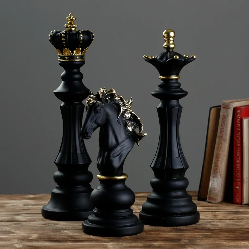 Resin Chess Figurines International Chess Set Black White Pieces Home Office Desk Decor Art Sculpture Gift for Game Lovers
