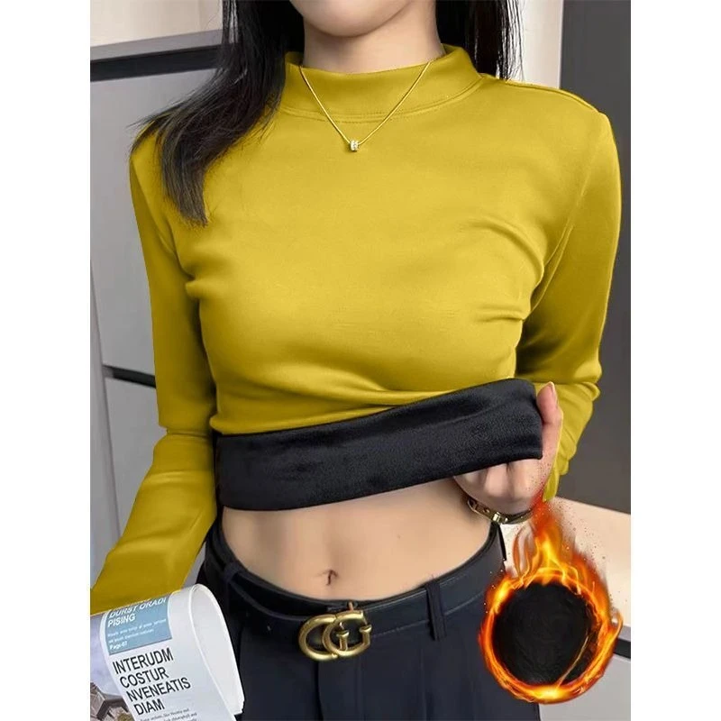 Damen-Pullover mit halbem Rollkragen, koreanische Mode, langärmeliges Oberteil, schmale Passform, Thermo-Pullover, lässiges, einfarbiges Basishemd