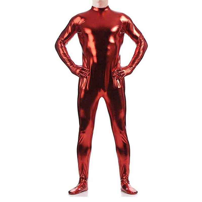 Speerise Adult Men Nylon Shiny Metallic Spandex Zentai Suit Footer Black Headless Zentai Suit Full Body Unitard Customs Bodysuit