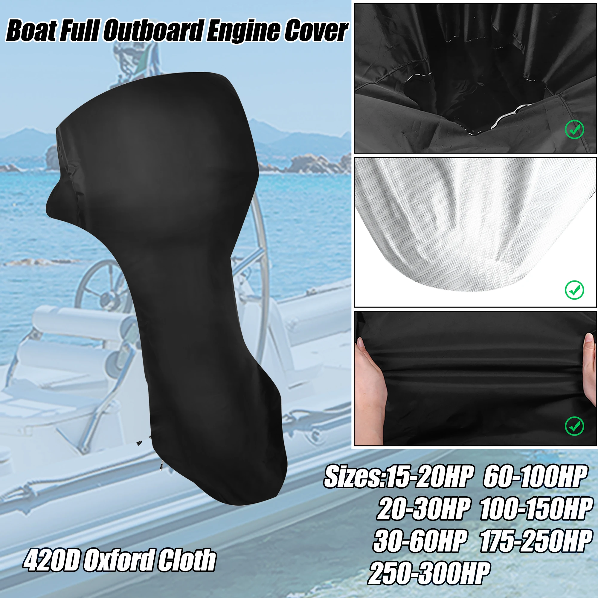 X Autohaux Waterproof Motor Full Outboard Boat Engine Cover Fit Up to 250-300HP 420D Oxford Cloth Boat Outboard Motor Protector