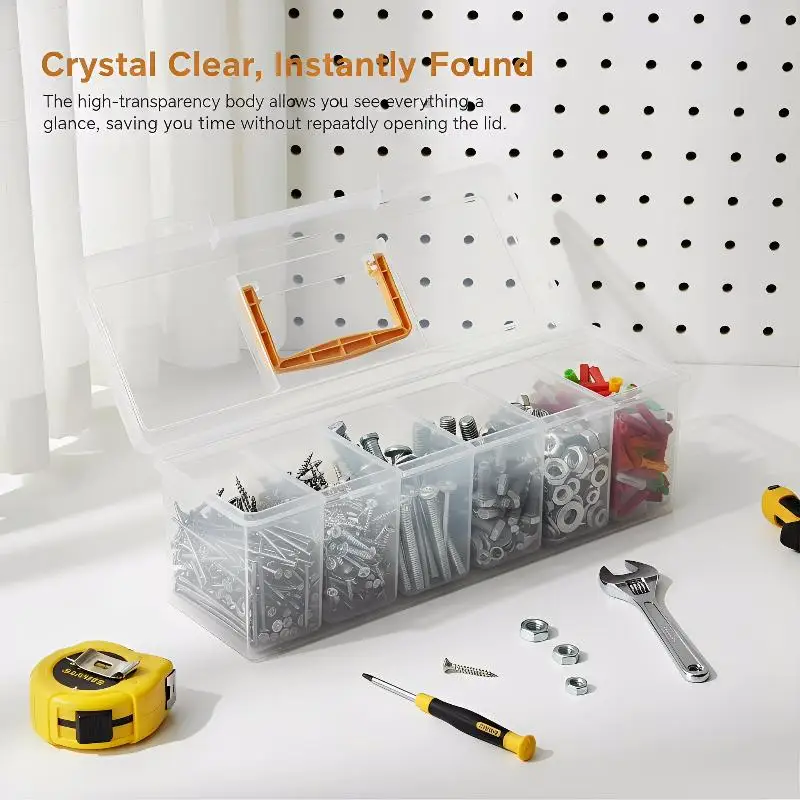 Hardware Tool Storage Box with Multi Compartment Design Durable Transparent Organizer for Home Garage Workshop Storage
