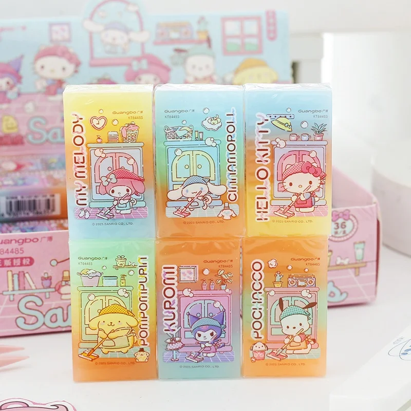 

36pcs/lot Sanrio Kuromi Melody Cinnamoroll Kitty Eraser Cute Writing Drawing Pencil Erasers Stationery Gifts School Supplies