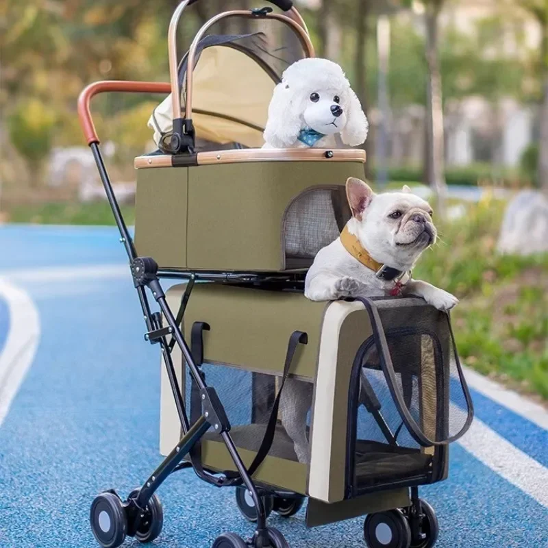 Double-layer separation Pet cart supplies Cat dog dog out trolley one light foldable split