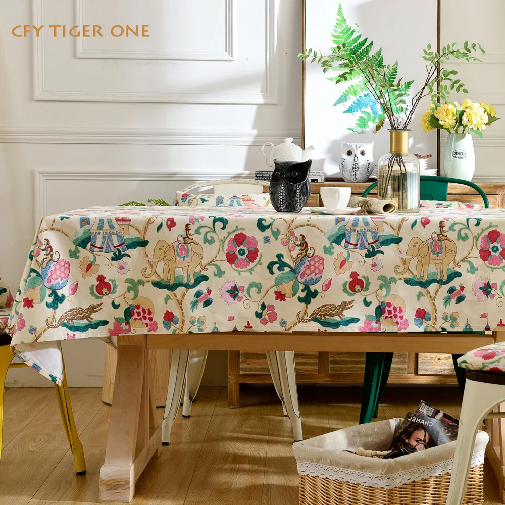 Japanese Floral Cotton Linen Pastoral Floral Tablecloth Antifouling Rectangular Tablecloth Table Cover Kitchen Decoration