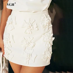 VGH Temperament Patchwork Appliques Skirts For Women High Wiast Casual Soild A Line Slimming Mini Skirt Female Fashion Clothing