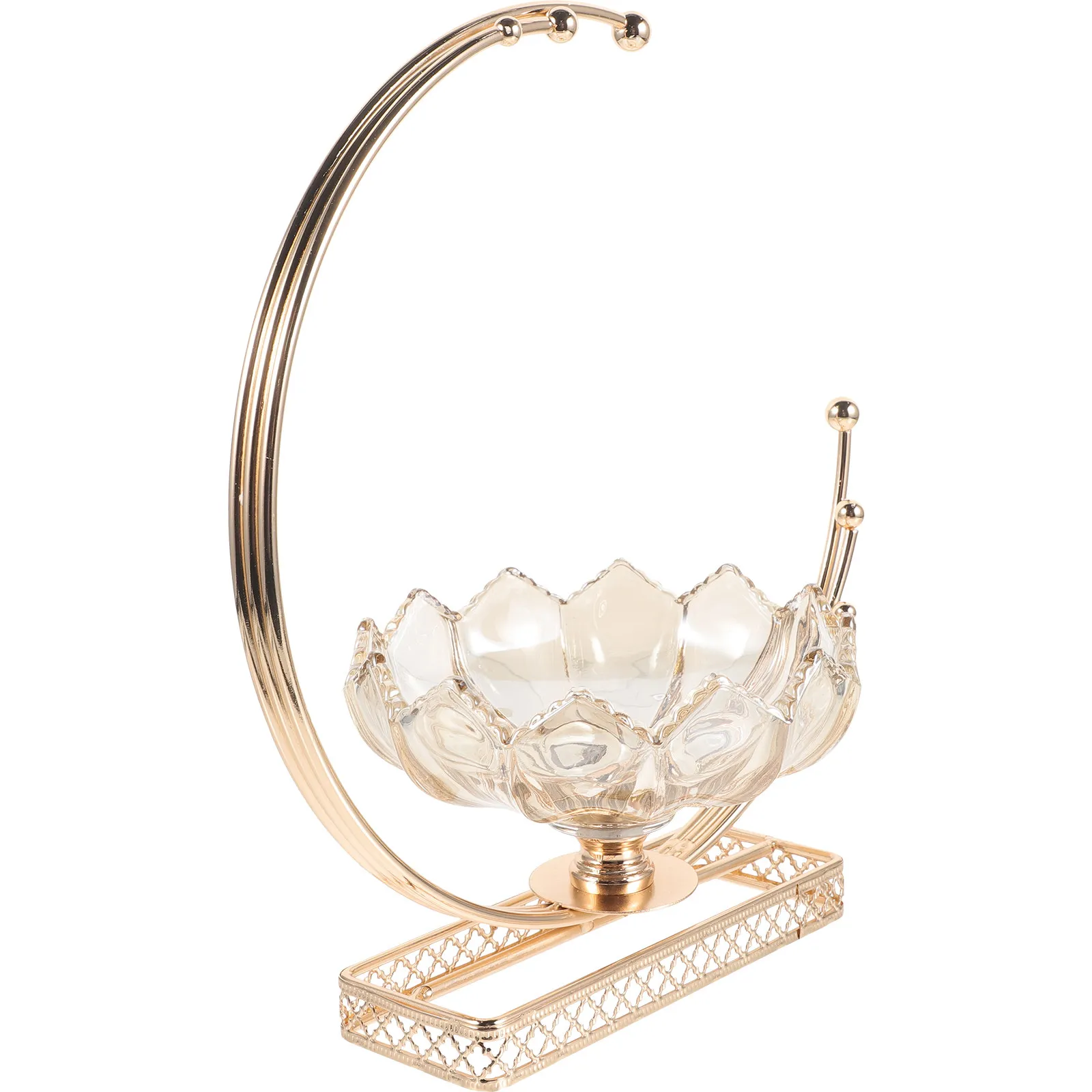 

Metal Frame Glass Fruit Tray Moon Design Decorative Serving Plate Small Size Chic Snack Serving Tray for Bedroom Dining Room