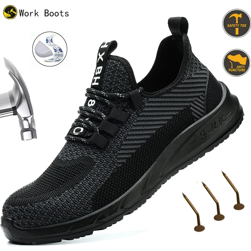 

Mesh Lightweight Work Sneakers Steel Toe Men Safety Shoes Breathable all-season outdoor Protective Boots Indestructible soles