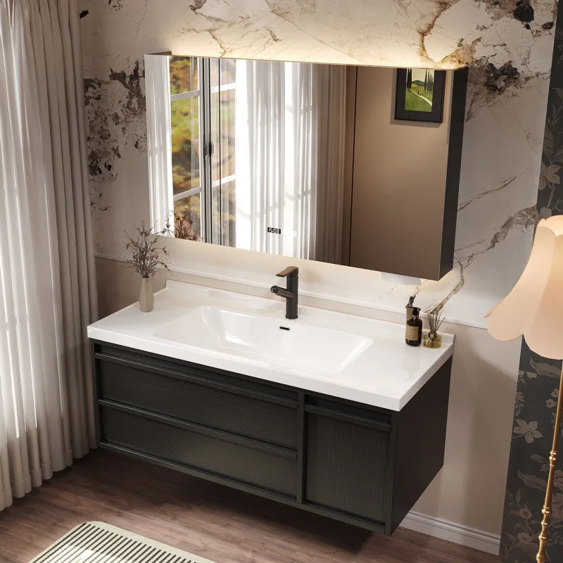 Black smart ceramic integrated wash basin Wash bathroom cabinet Wash basin Solid wood bathroom Toilet