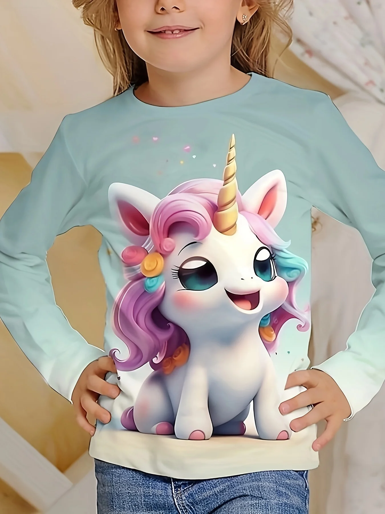 Children's Clothing Girl T-Shirt Long Sleeve Child T Shirt Cartoon Cute Horse Print Top Kids Autumn Clothes O-Neck Kids T Shirt