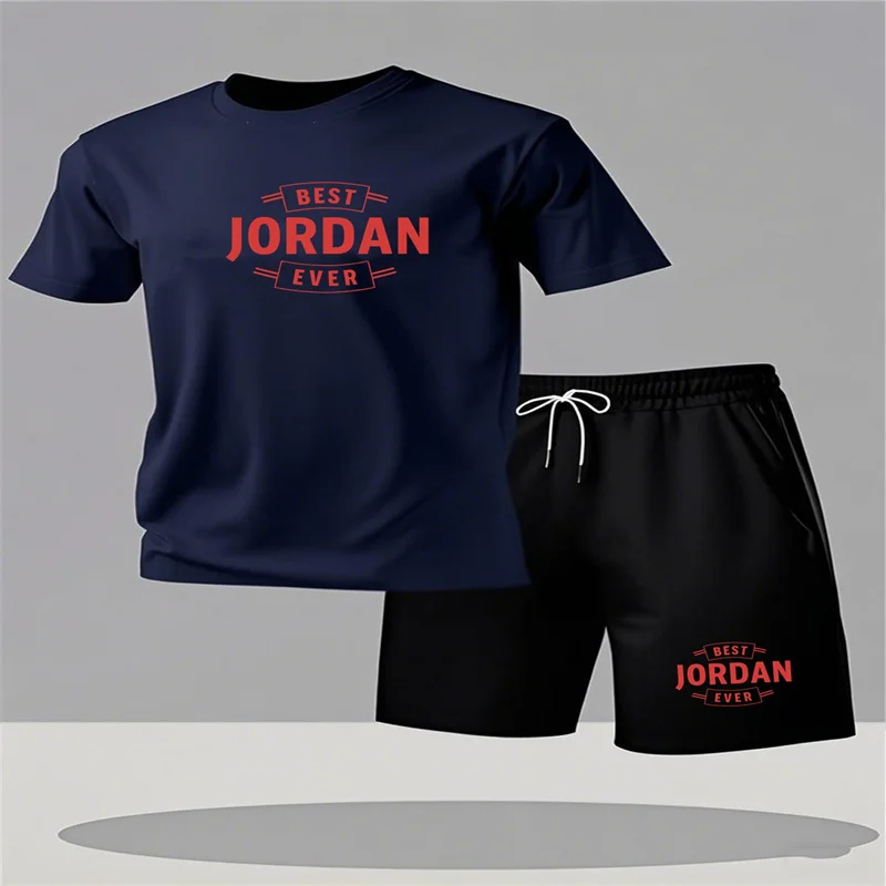 

Men's summer comfortable sportswear short sleeved T-shirt and shorts two-piece set breathable quick drying casual wear