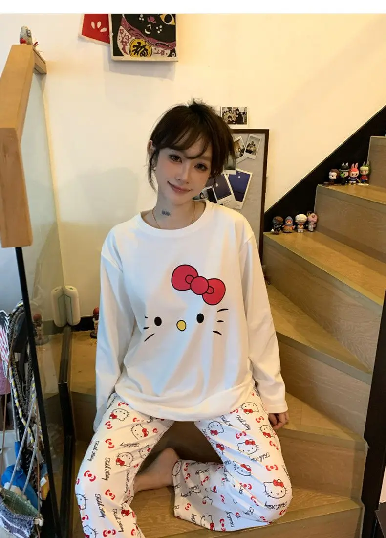 

Hello Kitty Women's 2025 Antibacterial Velvet Pajama Set Fall Winter Warm Round Neck Cute Outdoor Ready Loungewear