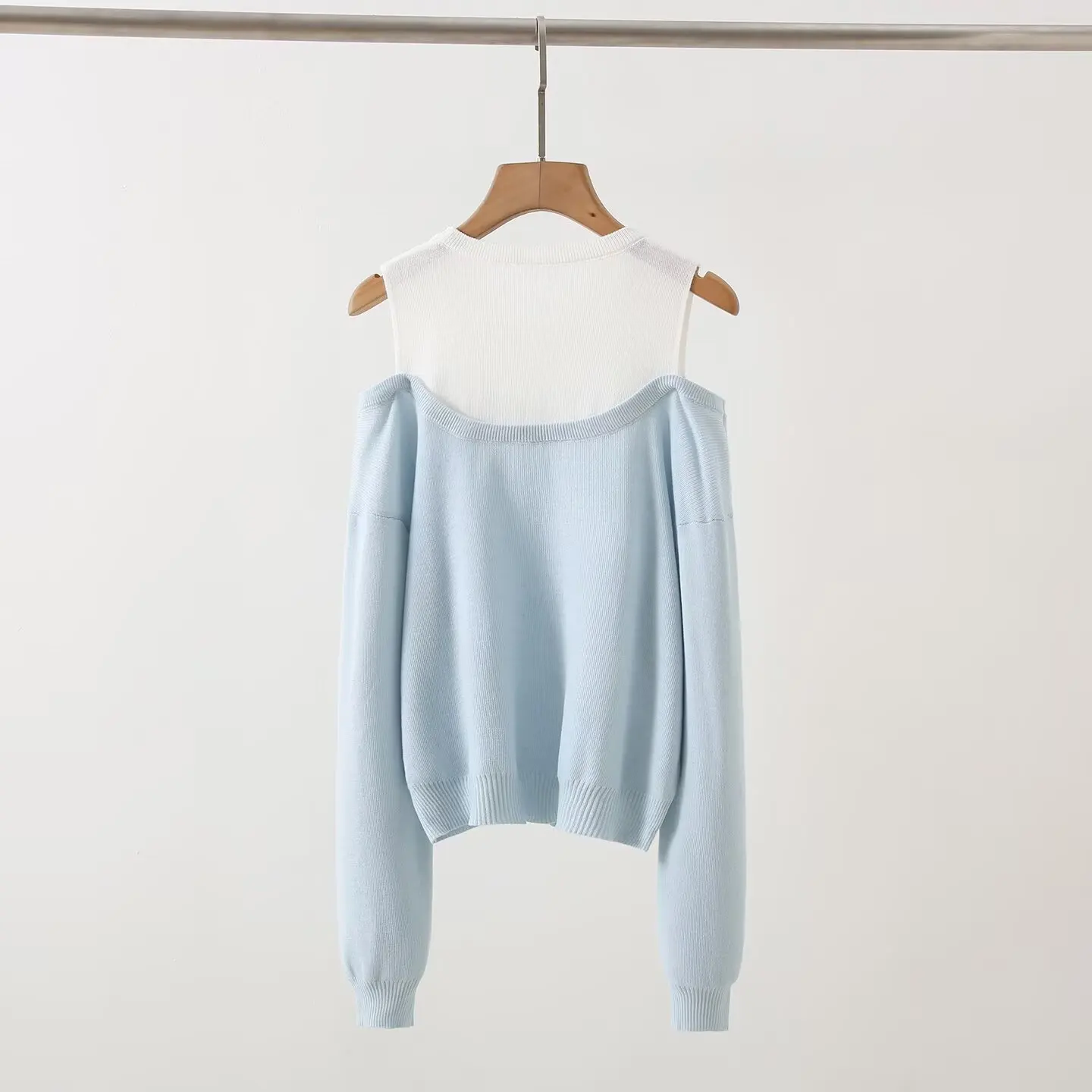 Ele oulder-bared tricots automne 2025 Sli épissage conception minceur haut tendance pour les femmes trajet Sle Long Sve